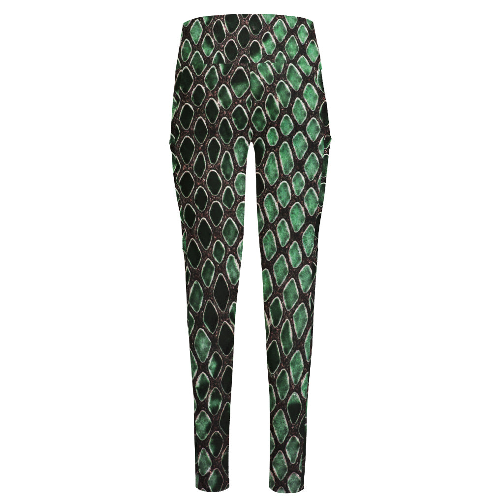 Green Snakeskin Print High-Waisted Pocket Leggings