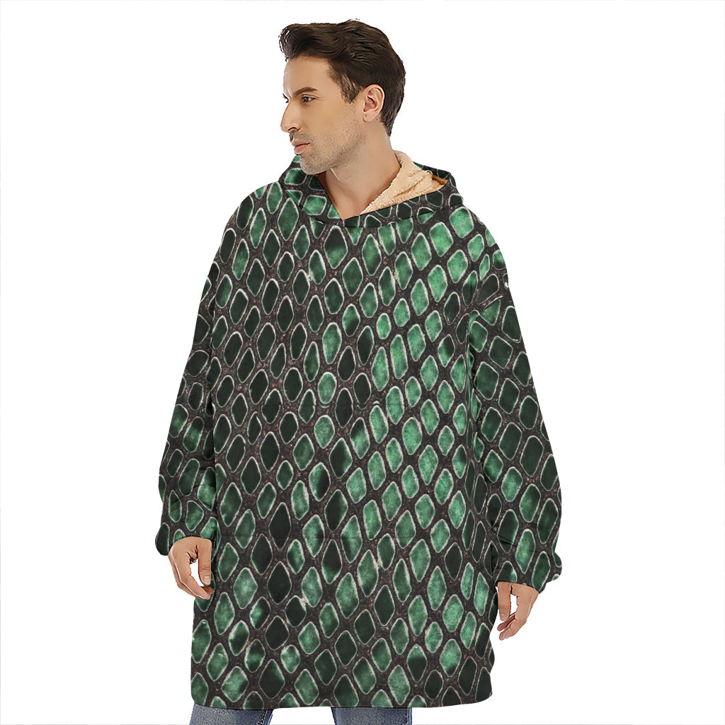 Green Snakeskin Print Hoodie Blanket