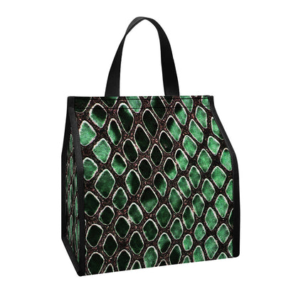Green Snakeskin Print Insulated Lunch Tote