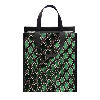 Green Snakeskin Print Insulated Lunch Tote