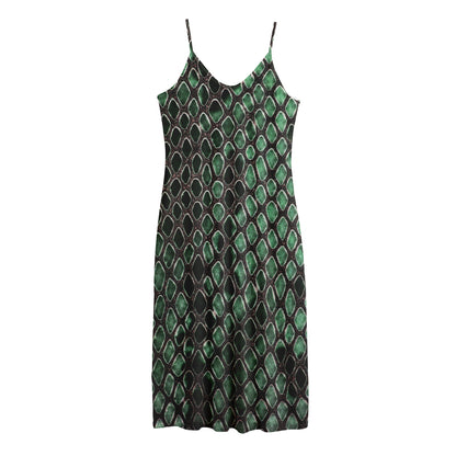 Green Snakeskin Print Jersey Midi Cami Dress