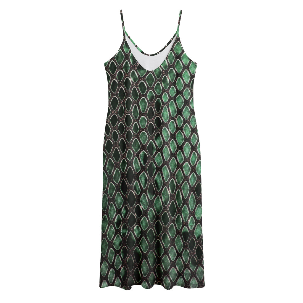 Green Snakeskin Print Jersey Midi Cami Dress