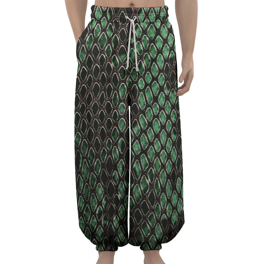 Green Snakeskin Print Lantern Pants