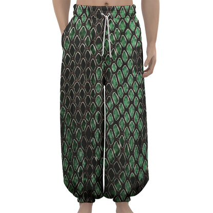 Green Snakeskin Print Lantern Pants