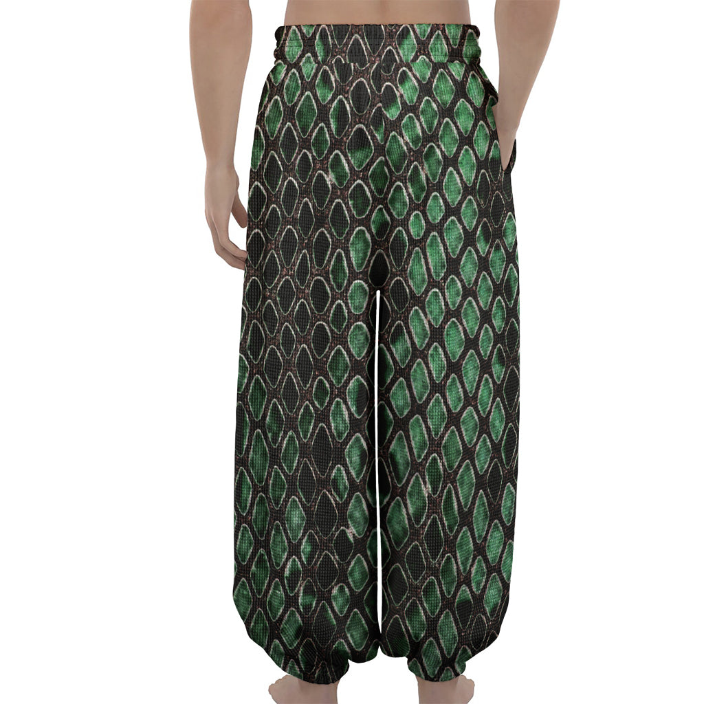 Green Snakeskin Print Lantern Pants