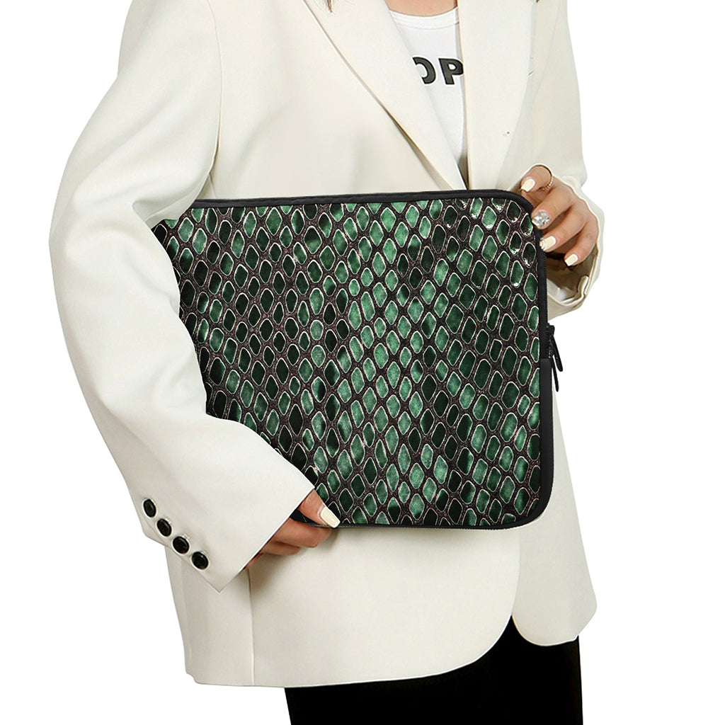 Green Snakeskin Print Laptop Sleeve