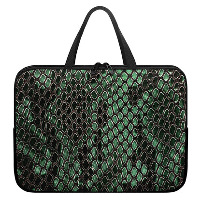 Green Snakeskin Print Laptop Sleeve With Handle