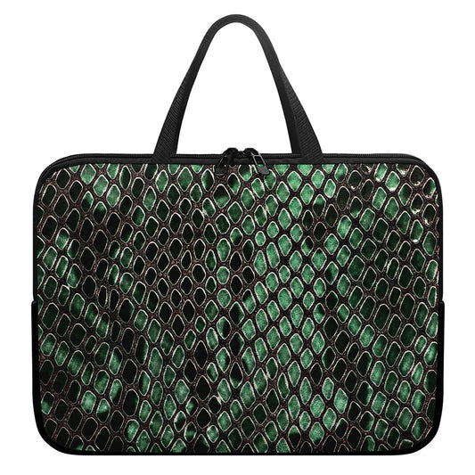Green Snakeskin Print Laptop Sleeve With Handle