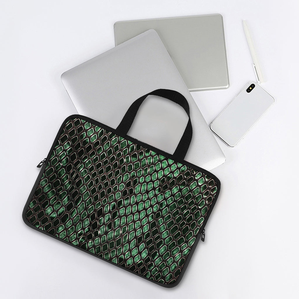Green Snakeskin Print Laptop Sleeve With Handle
