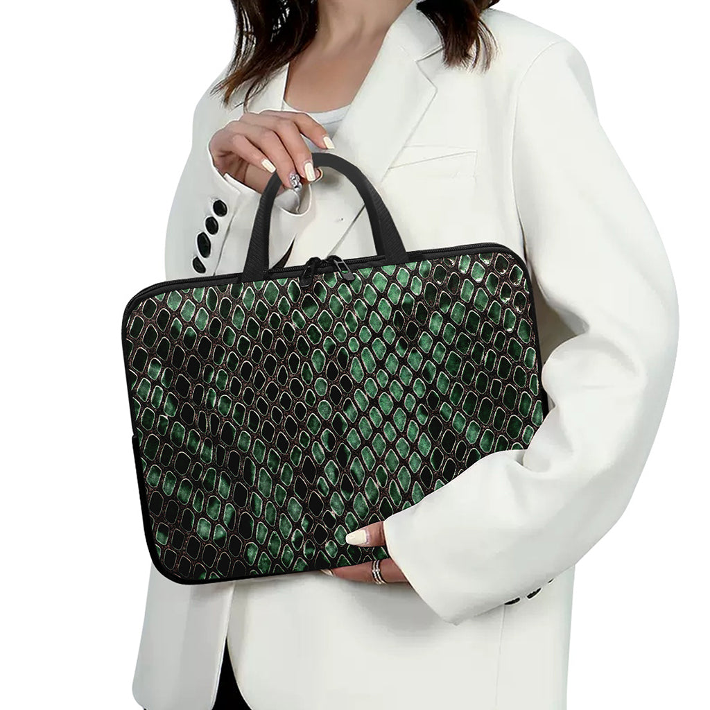 Green Snakeskin Print Laptop Sleeve With Handle