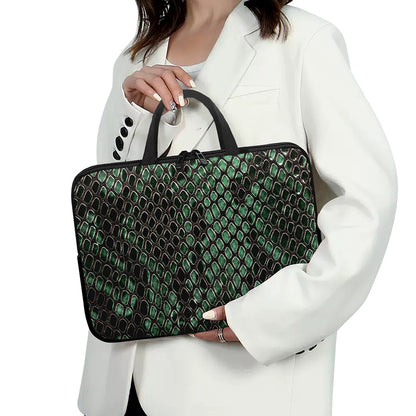 Green Snakeskin Print Laptop Sleeve With Handle