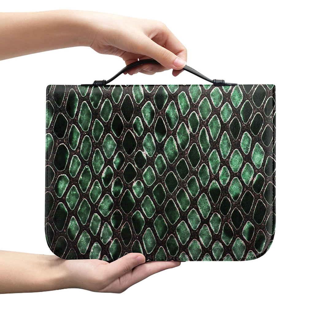 Green Snakeskin Print Leather Bible Cover