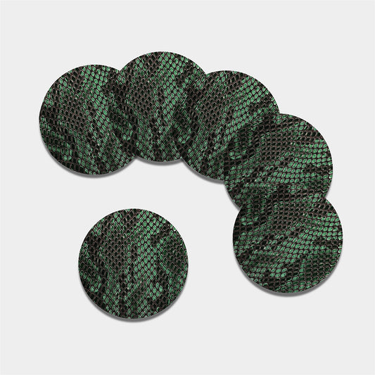 Green Snakeskin Print Leather Coaster Set