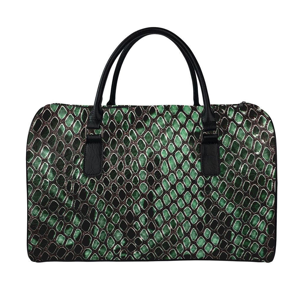 Green Snakeskin Print Leather Duffle Bag