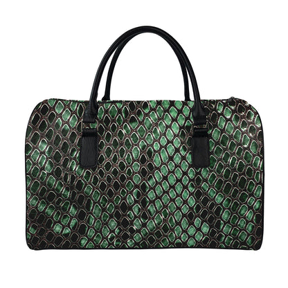 Green Snakeskin Print Leather Duffle Bag