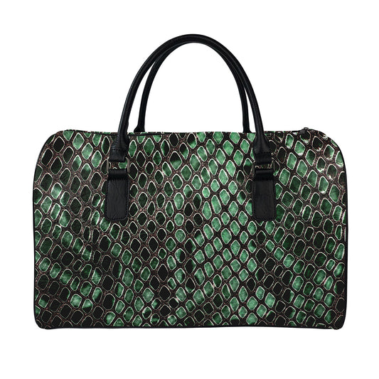 Green Snakeskin Print Leather Duffle Bag