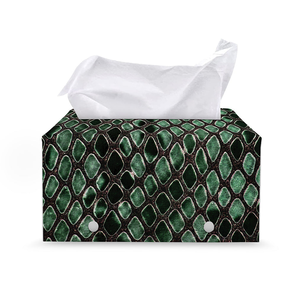 Green Snakeskin Print Leather Tissue Box Cover