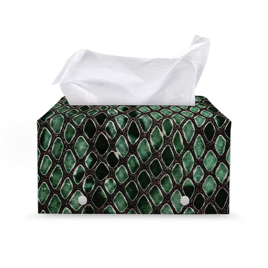 Green Snakeskin Print Leather Tissue Box Cover
