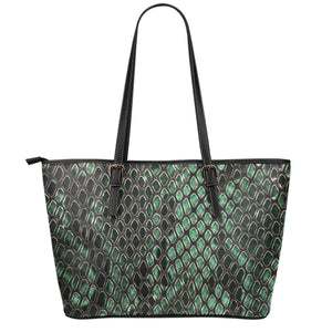 Green Snakeskin Print Leather Tote Bag