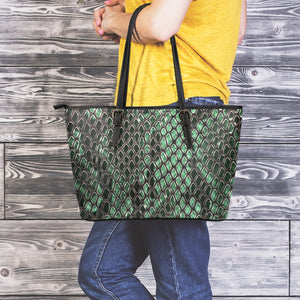 Green Snakeskin Print Leather Tote Bag