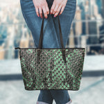 Green Snakeskin Print Leather Tote Bag