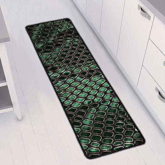 Green Snakeskin Print Long Kitchen Mat