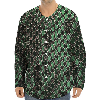 Green Snakeskin Print Long Sleeve Baseball Jersey