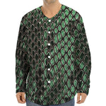 Green Snakeskin Print Long Sleeve Baseball Jersey