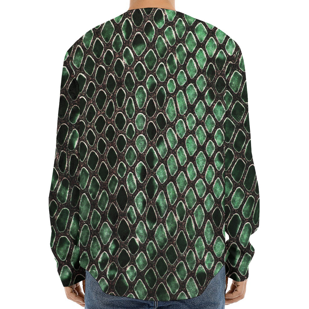 Green Snakeskin Print Long Sleeve Baseball Jersey