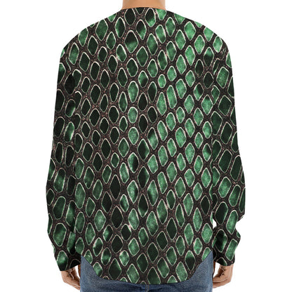 Green Snakeskin Print Long Sleeve Baseball Jersey