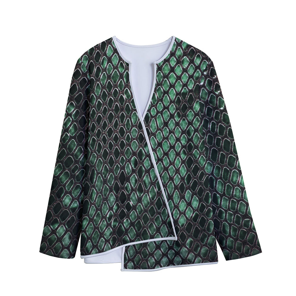 Green Snakeskin Print Long Sleeve Short Coat