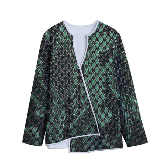Green Snakeskin Print Long Sleeve Short Coat