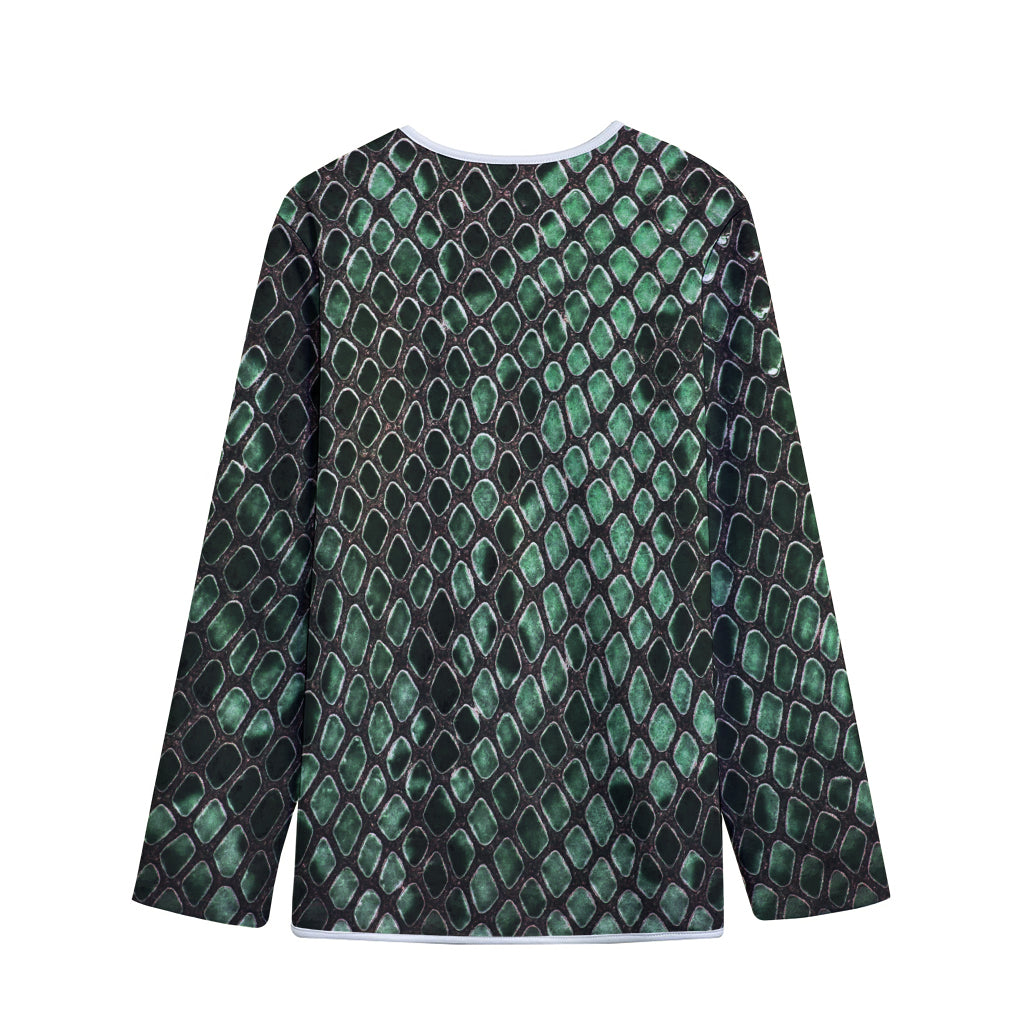 Green Snakeskin Print Long Sleeve Short Coat