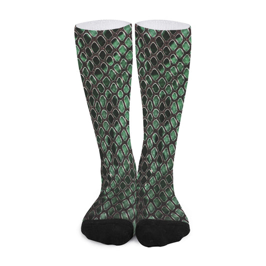 Green Snakeskin Print Long Socks