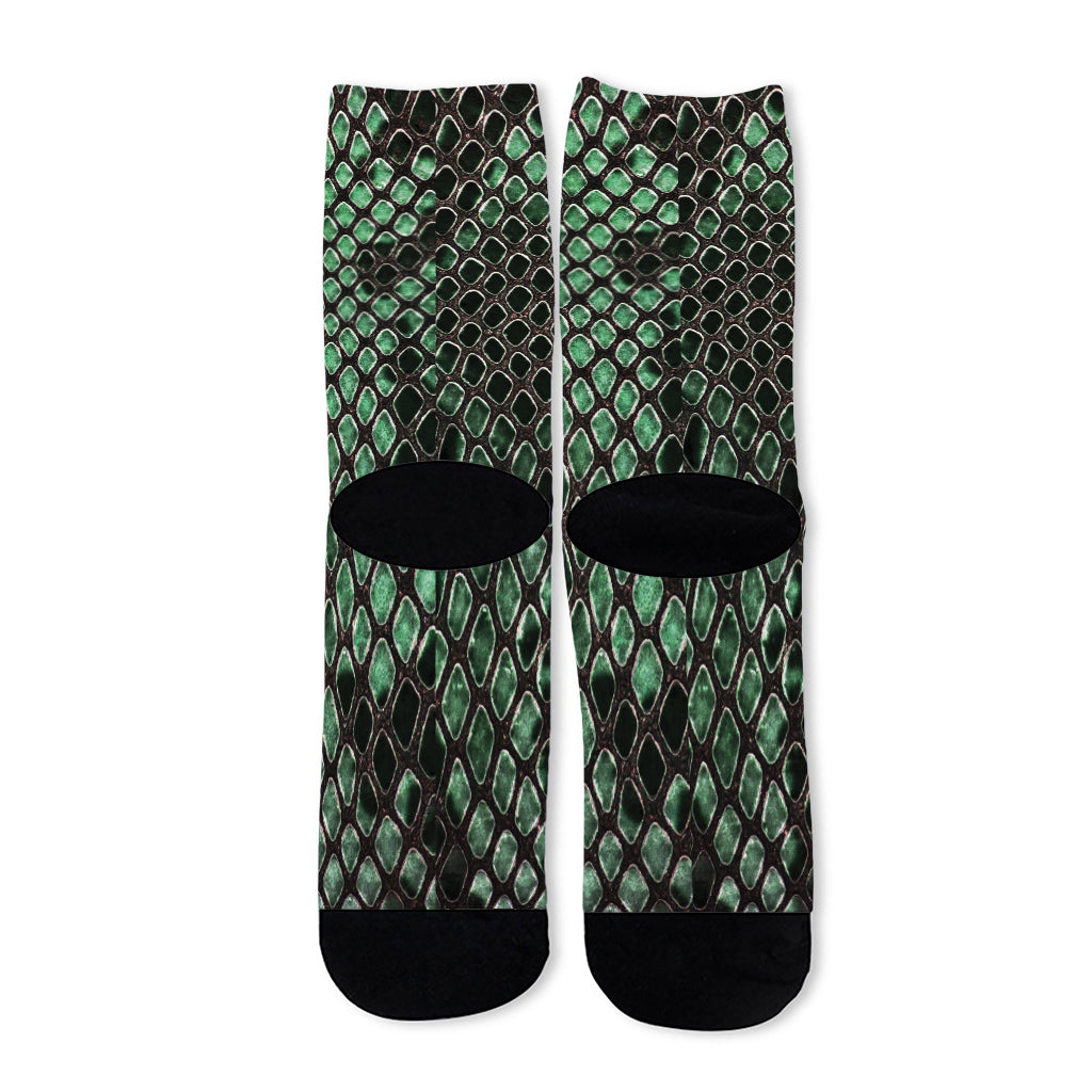 Green Snakeskin Print Long Socks