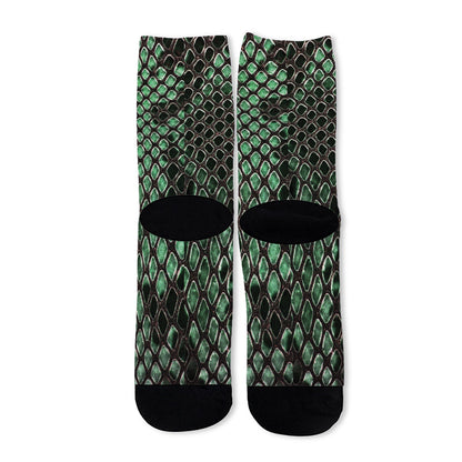 Green Snakeskin Print Long Socks