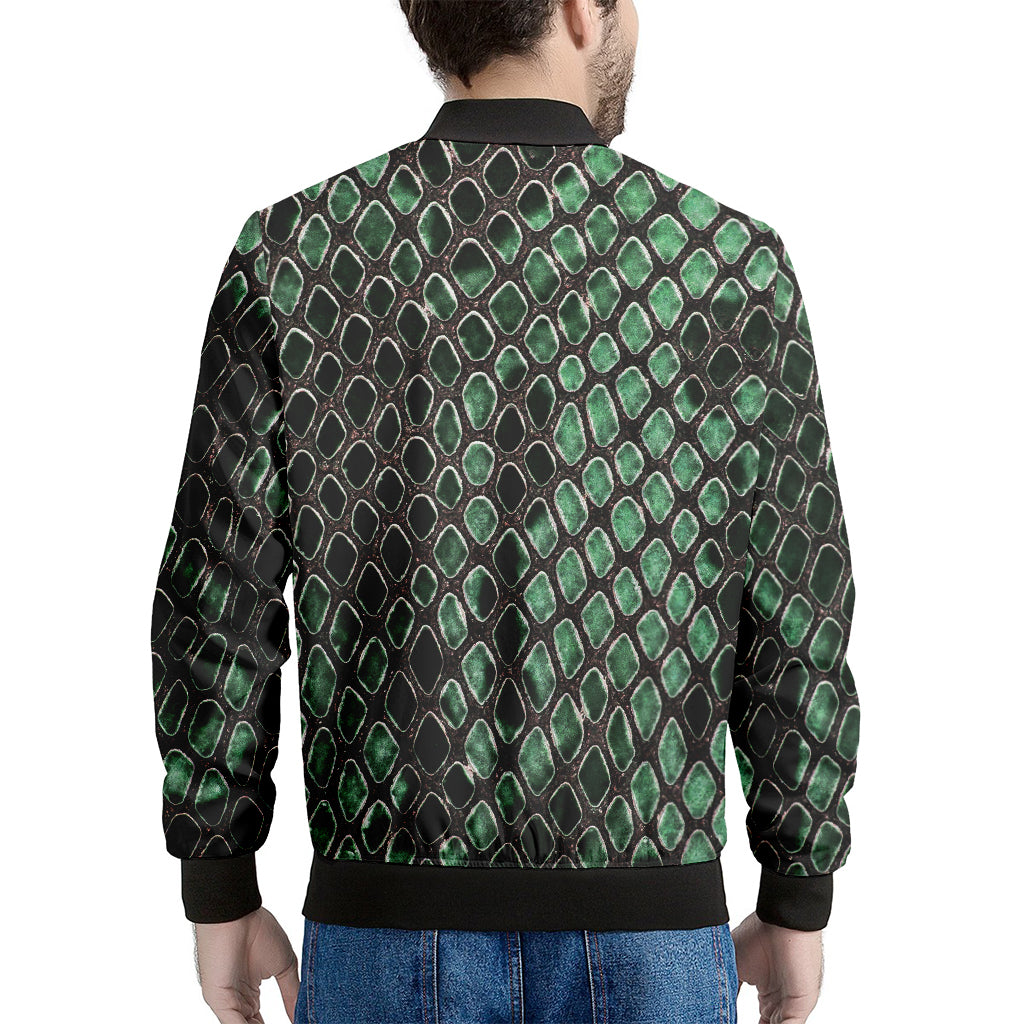 Green Snakeskin Print Men's Bomber Jacket