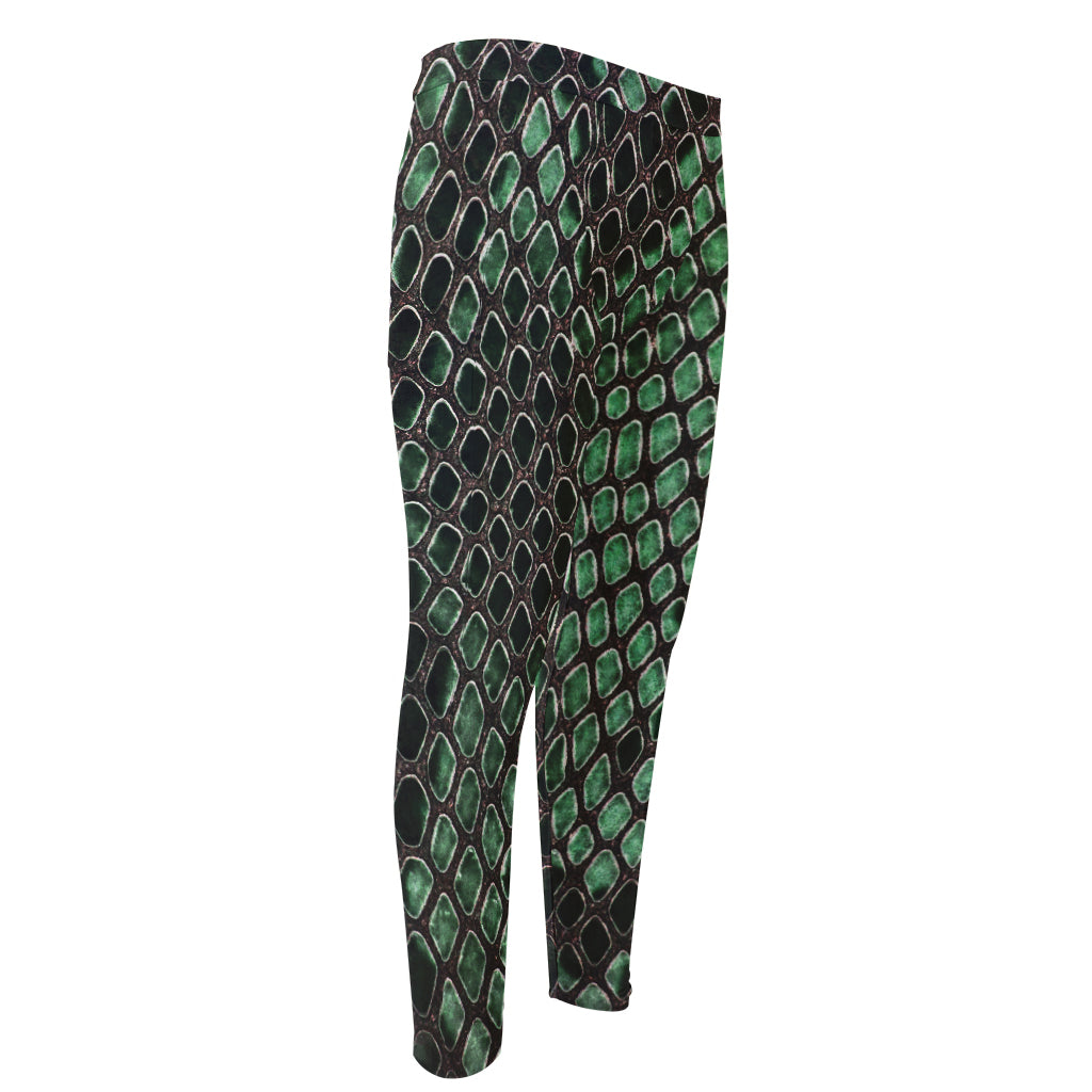 Green Snakeskin Print Men's Compression Pants