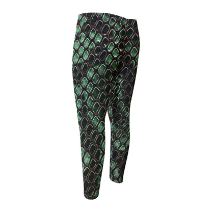 Green Snakeskin Print Men's Compression Pants