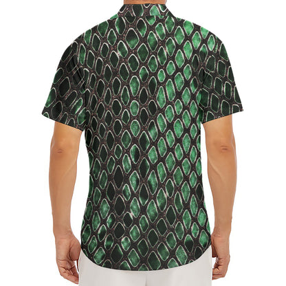 Green Snakeskin Print Men's Deep V-Neck Shirt