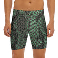 Green Snakeskin Print Men's Long Boxer Briefs