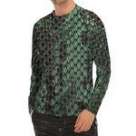 Green Snakeskin Print Men's Long Sleeve Rash Guard