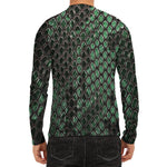 Green Snakeskin Print Men's Long Sleeve Rash Guard