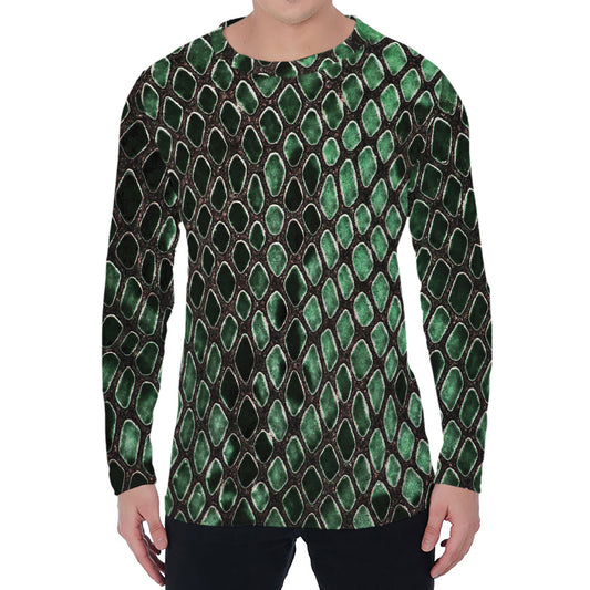 Green Snakeskin Print Men's Long Sleeve T-Shirt