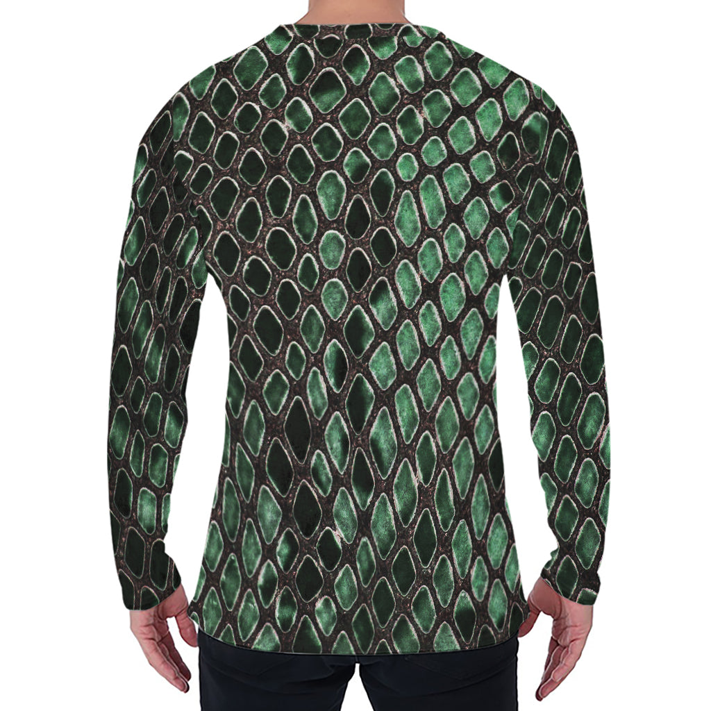 Green Snakeskin Print Men's Long Sleeve T-Shirt
