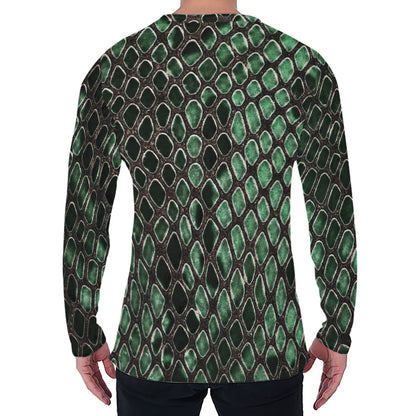 Green Snakeskin Print Men's Long Sleeve T-Shirt