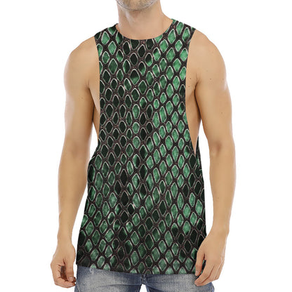 Green Snakeskin Print Men's Muscle Tank Top