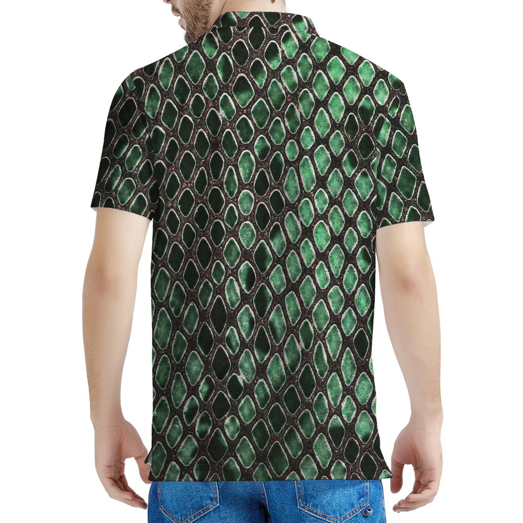Green Snakeskin Print Men's Polo Shirt