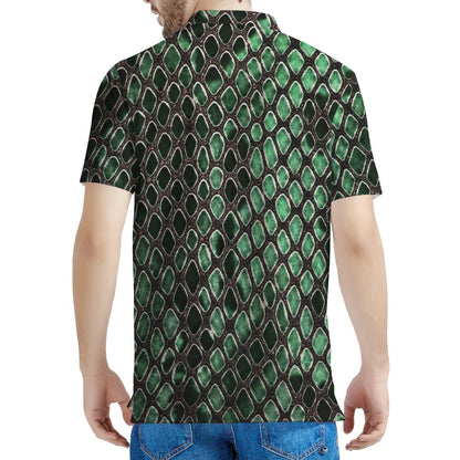 Green Snakeskin Print Men's Polo Shirt