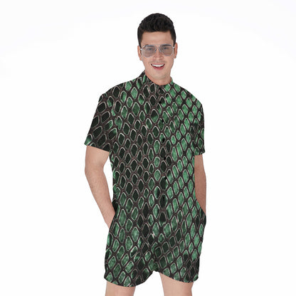 Green Snakeskin Print Men's Rompers